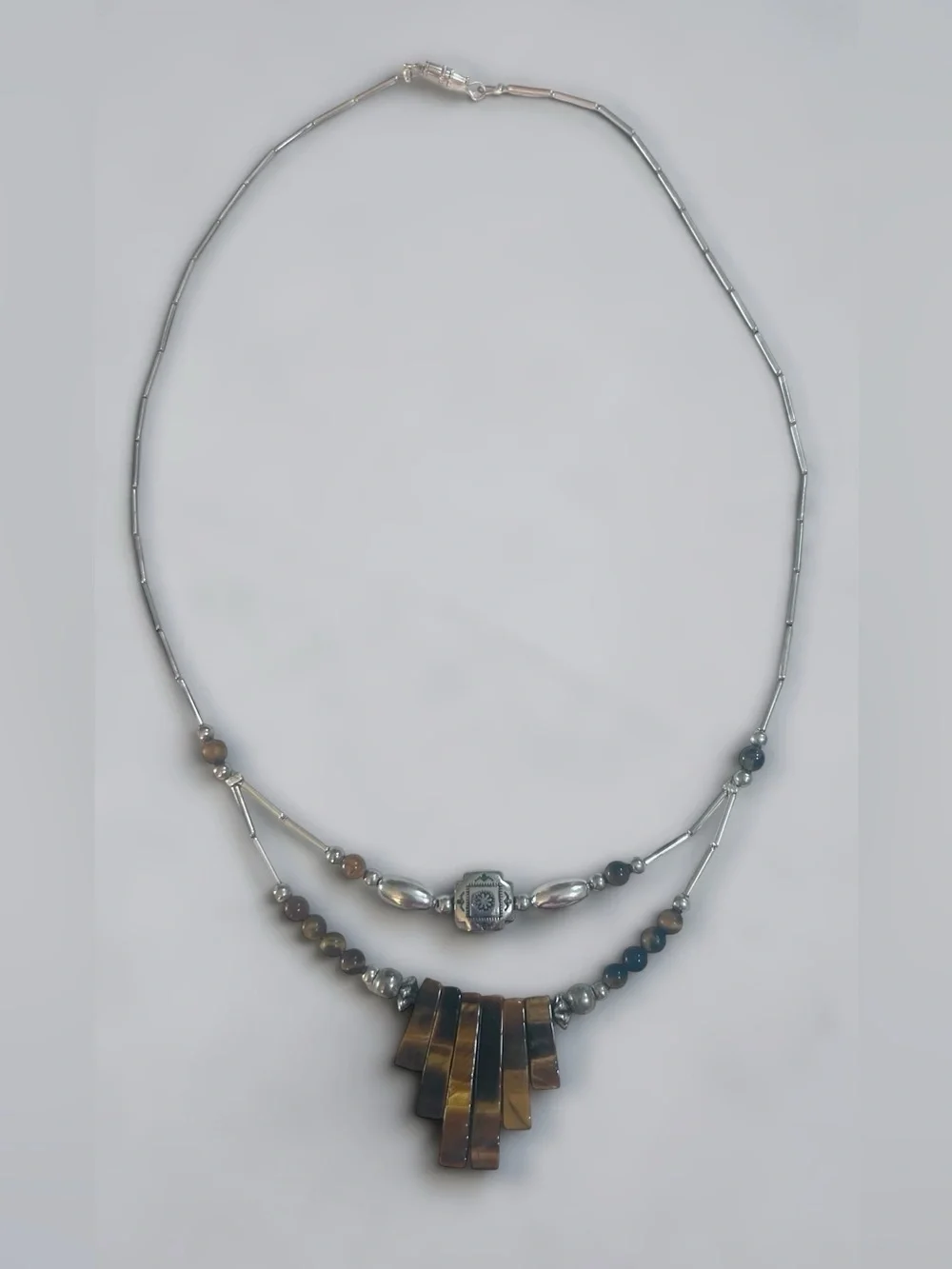 Genuine Tgr brown beads Bar Pendant Necklace in Brown and  Silver - Picture 5 of 8
